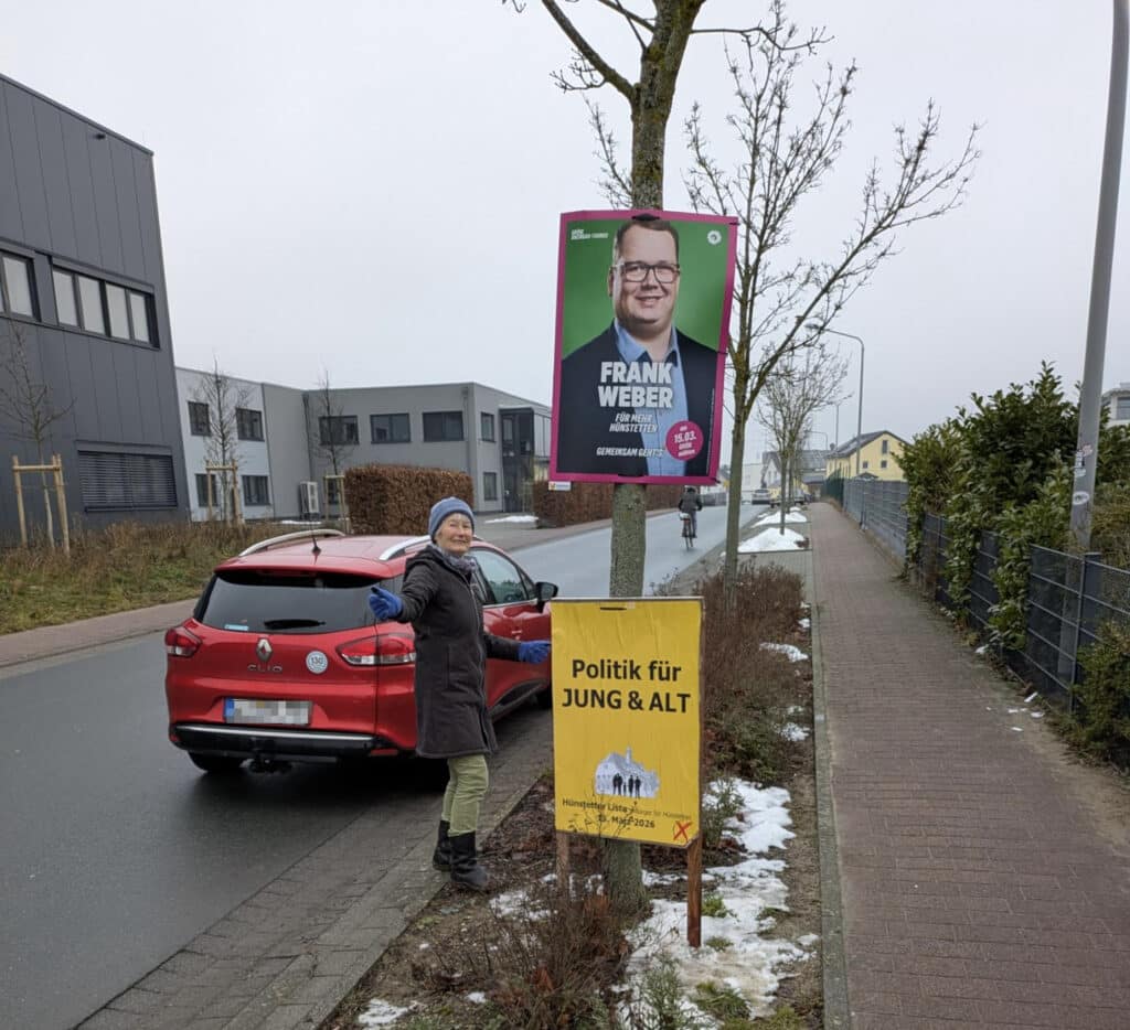 Plakatieren für die Gemeindewahl in Kesselbach